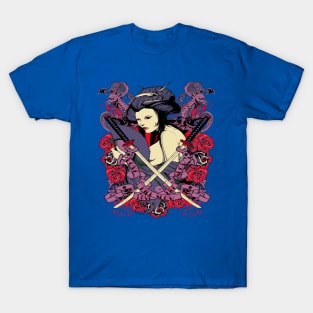 geisha with crossed swords flourish T-Shirt